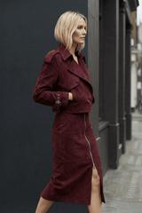 Elena Women’s Leather Midi Skirt - Burgundy - Bigardini