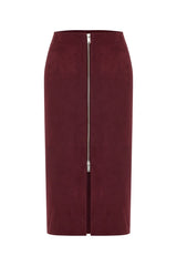 Elena Women’s Leather Midi Skirt - Burgundy - Bigardini