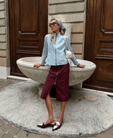 Elena Women’s Leather Midi Skirt - Burgundy - Bigardini