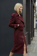 Elena Women’s Leather Midi Skirt - Burgundy - Bigardini