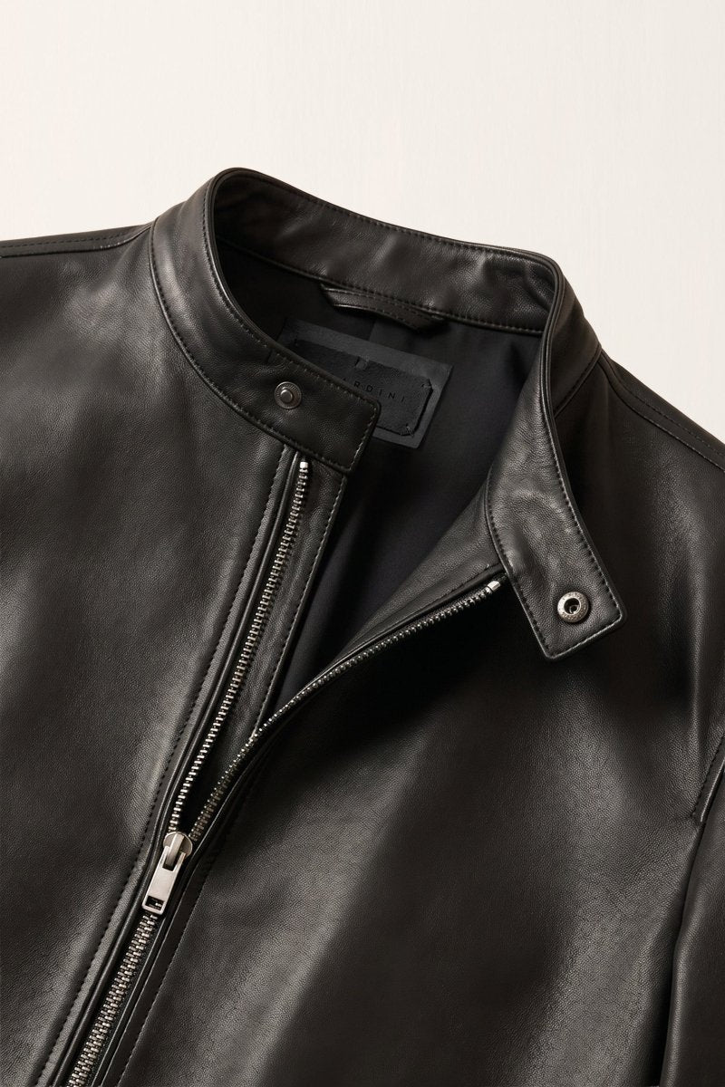 Enzo Men's Leather Racer Jacket - Black - Bigardini