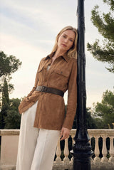 Gia Women’s Belted Suede Oversize Shirt - Camel - Bigardini