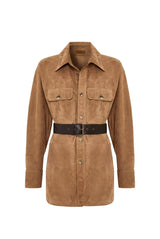 Gia Women’s Belted Suede Oversize Shirt - Camel - Bigardini