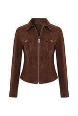 Lana Women’s Suede Jacket - Milk Brown - Bigardini