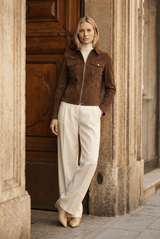 Lana Women’s Suede Jacket - Milk Brown - Bigardini