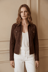 Lana Women’s Suede Jacket - Milk Brown - Bigardini
