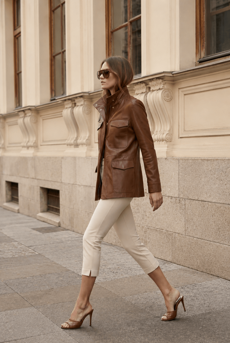 Lara Women’s Safari Leather Jacket - Cognac - Bigardini