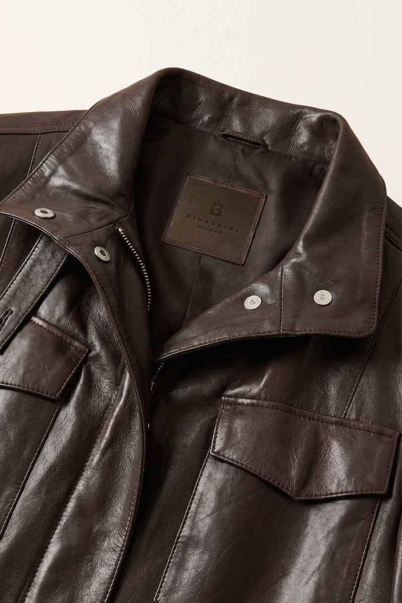 Lara Women’s Safari Leather Jacket - Dark Chocolate - Bigardini