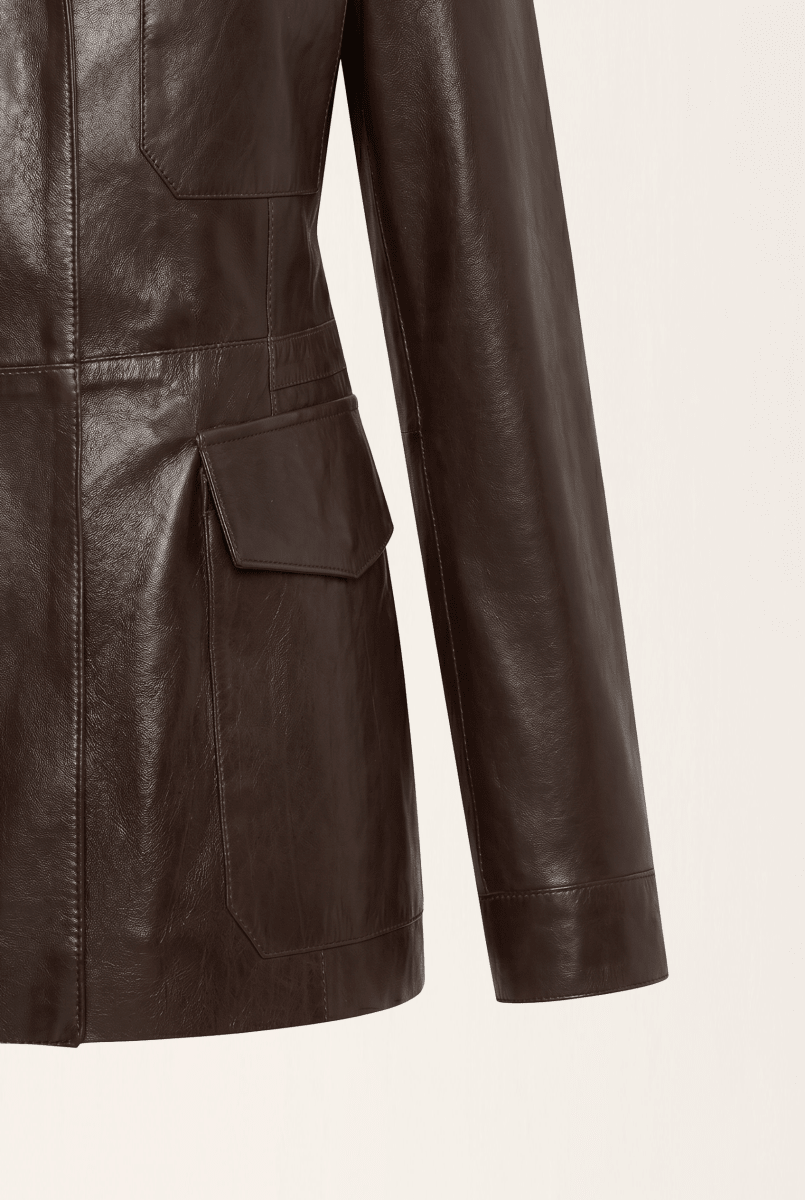 Lara Women’s Safari Leather Jacket - Dark Chocolate - Bigardini