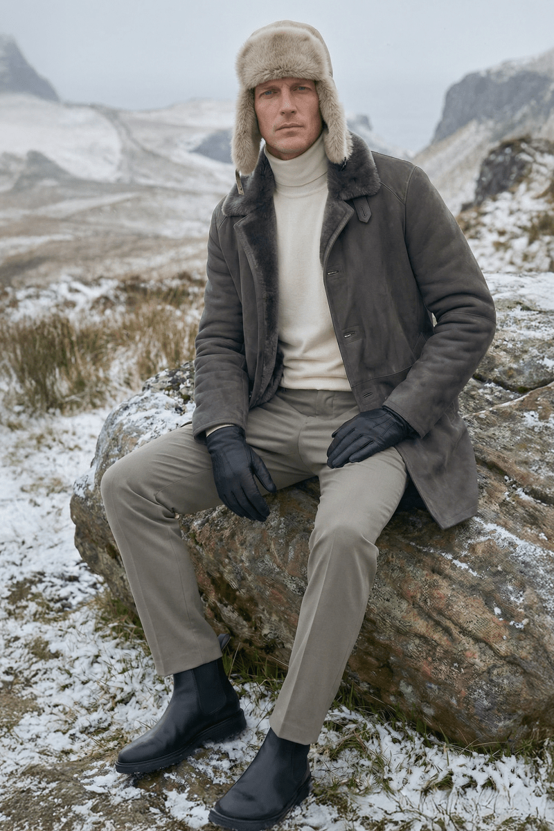 Lary Men's Shearling Sheepskin Coat - Light Gray - Bigardini