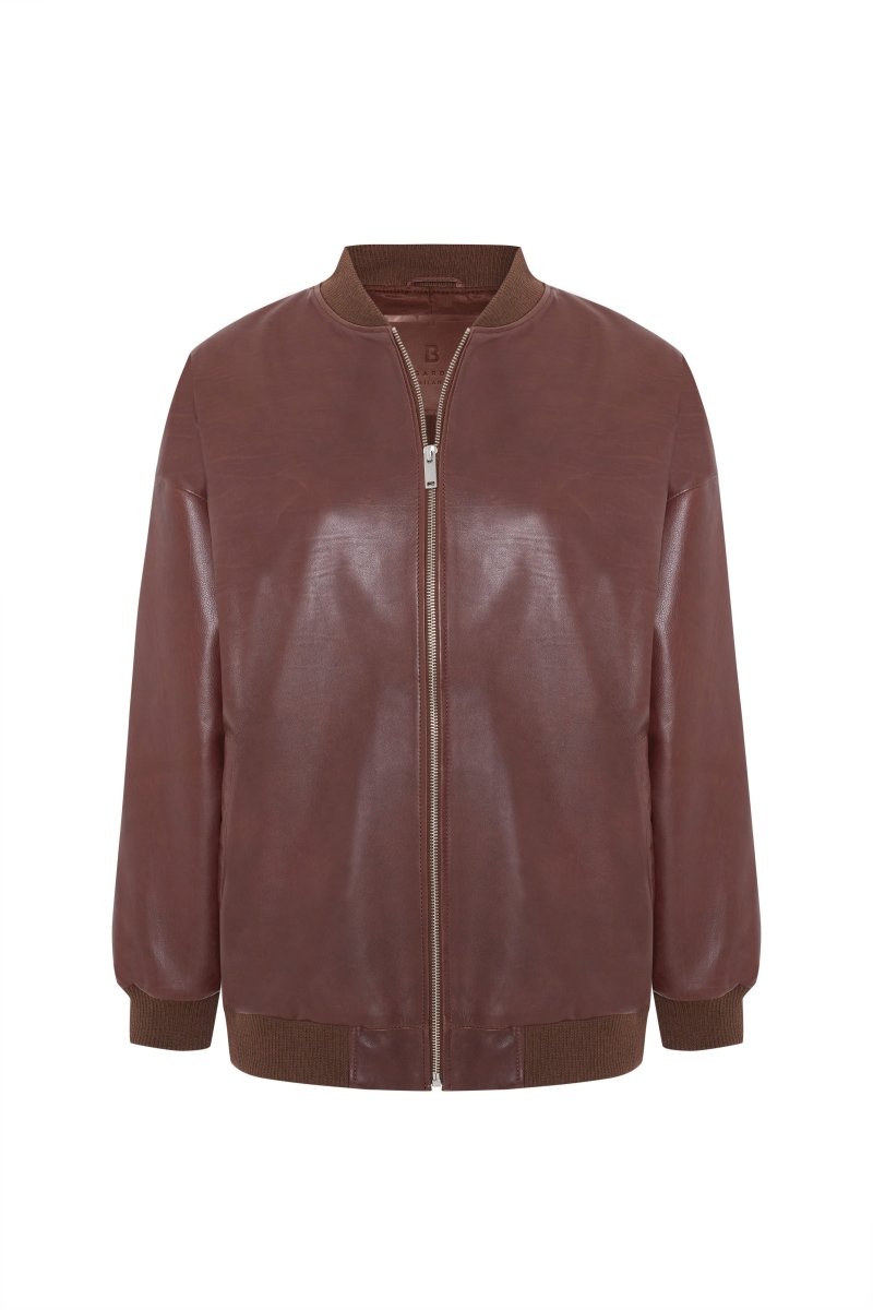 Lea Women's Oversize Bomber Leather Jacket - Cognac - Bigardini