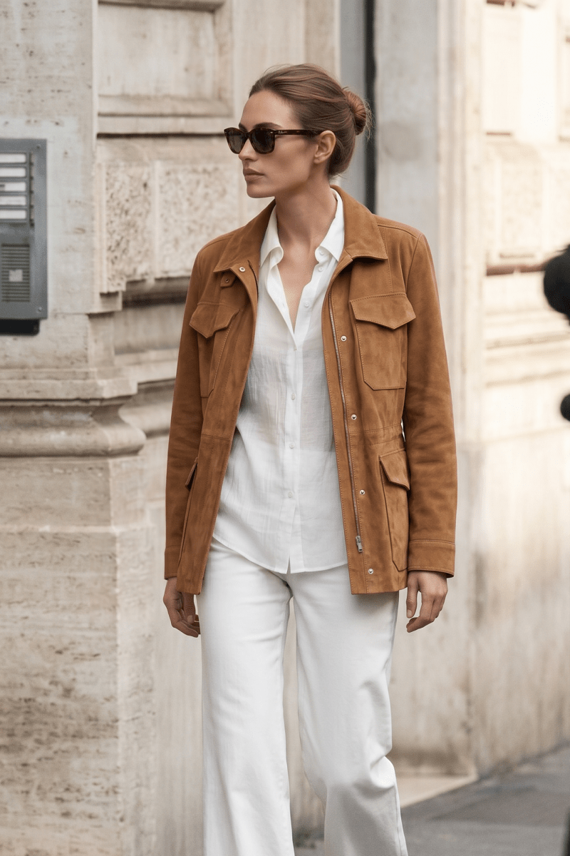 Leny Women’s Suede Safari Jacket - Snuff - Bigardini