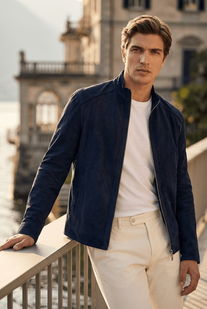 Livio Men’s Reversible Suede Jacket - Navy Blue - Bigardini