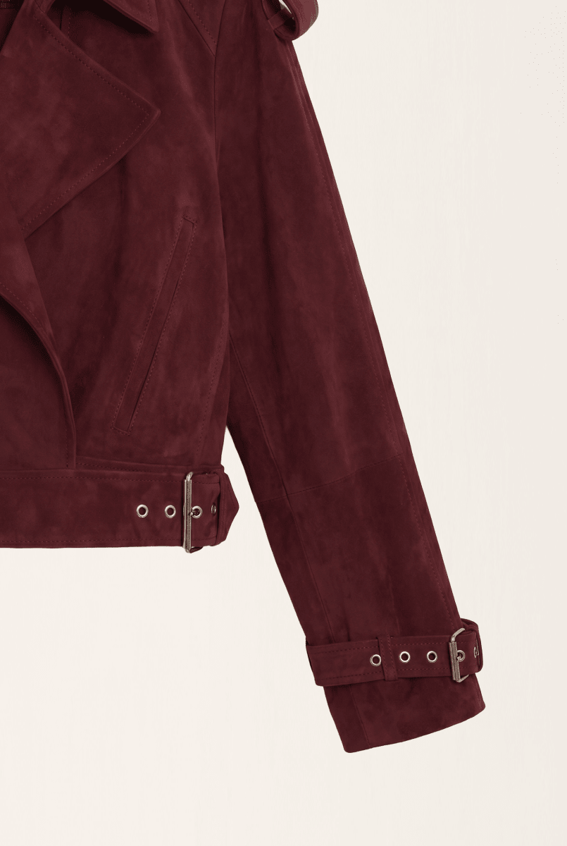 Maia Women's Cropped Oversize Suede Jacket - Burgundy - Bigardini