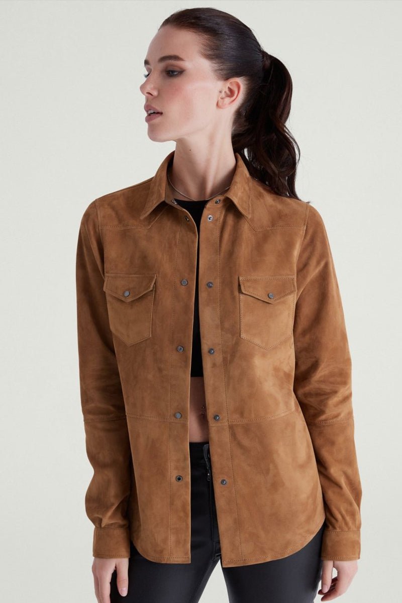 Mari Women's Suede Leather Shirt - Snuff Mari Women's Suede Leather Shirt - Snuff