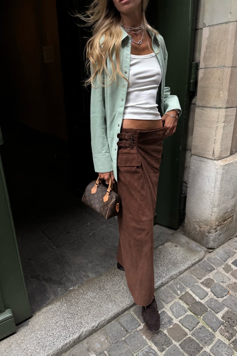 Mira Women’s Suede Long Skirt - Milk Brown - Bigardini