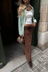 Mira Women’s Suede Long Skirt - Milk Brown - Bigardini