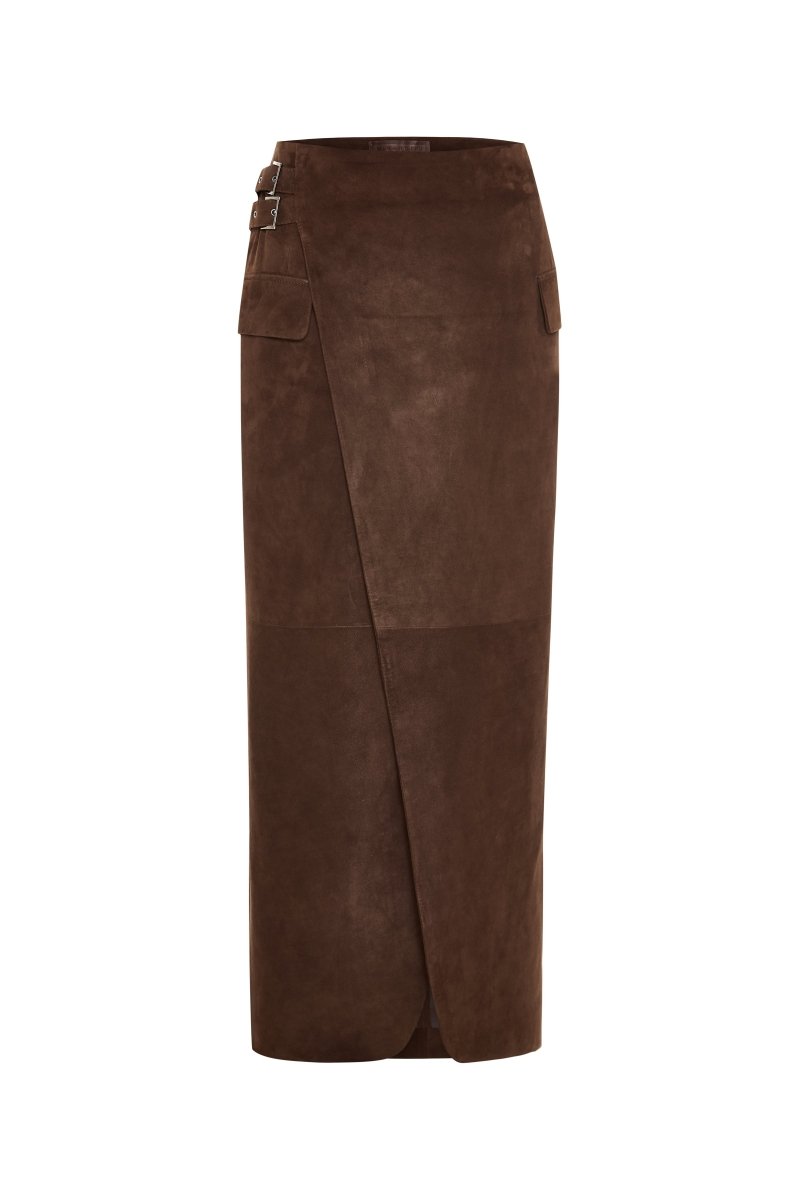 Mira Women’s Suede Long Skirt - Milk Brown - Bigardini
