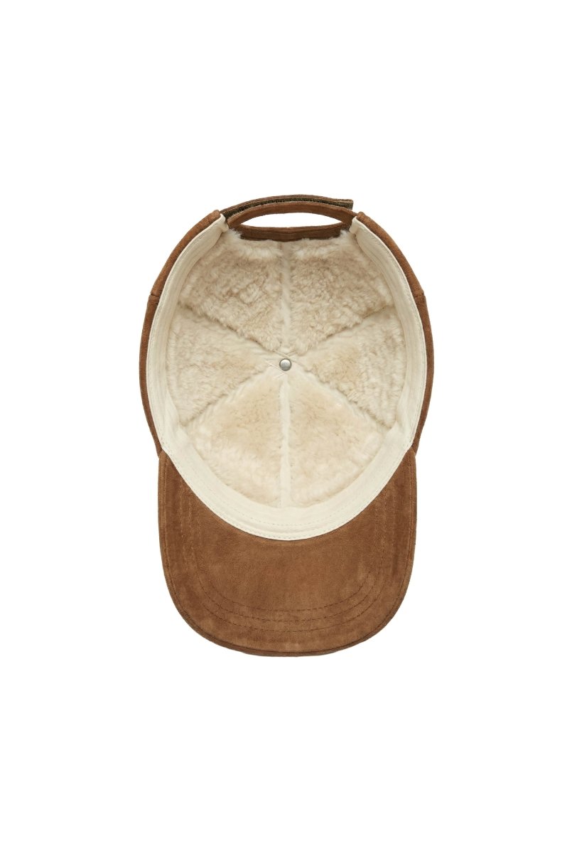 Nez Distressed Suede Baseball Cap with Shearling Lining - Snuff - Bigardini