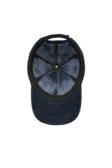 Nez Suede Baseball Cap with Shearling Lining - Navy Blue - Bigardini