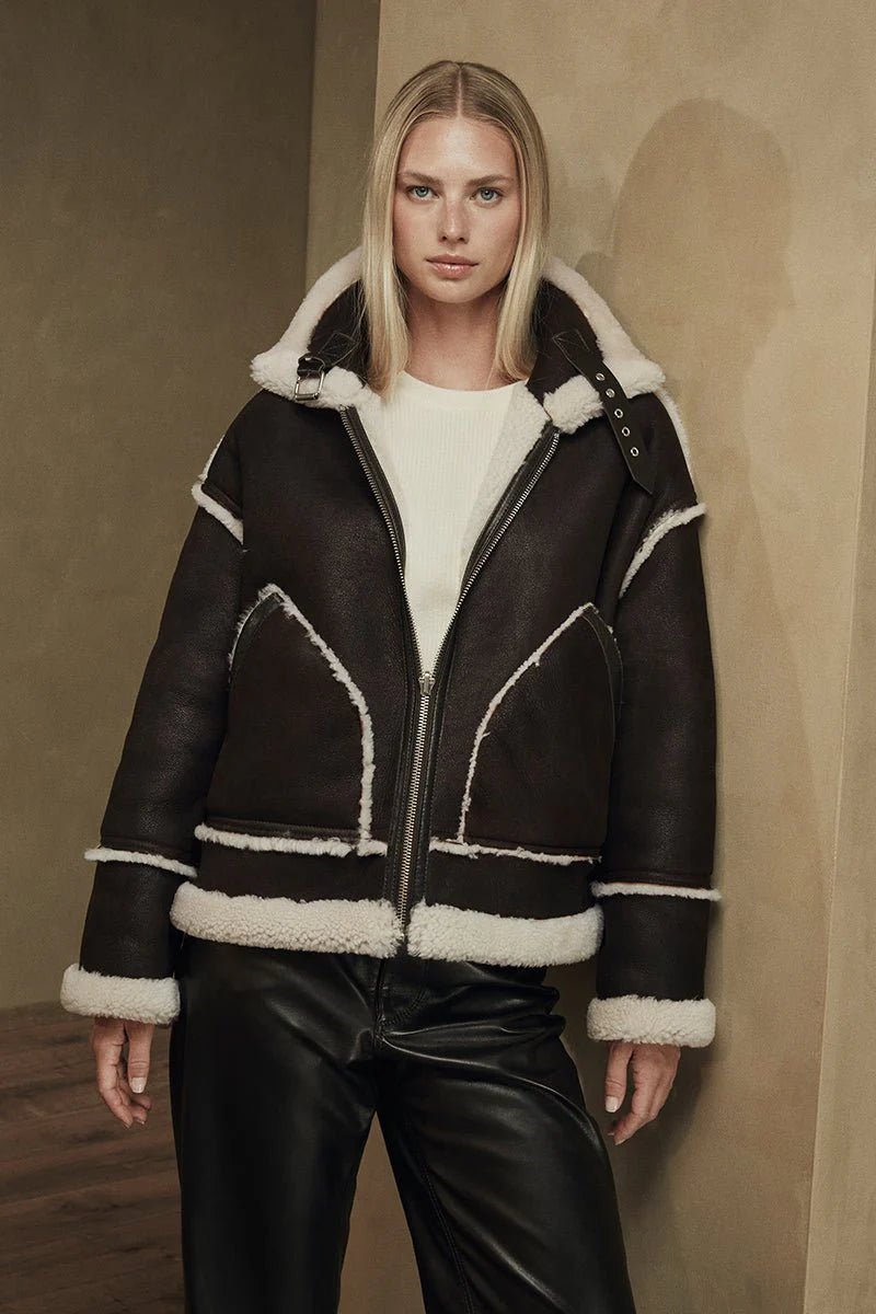 Nora Women's Oversize Reversible Shearling Jacket - Dark Chocolate Nora Women's Oversize Reversible Shearling Jacket - Dark Chocolate