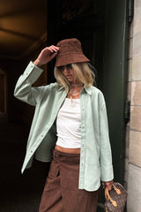 Olivia Women’s Leather Overshirt - Mint Green - Bigardini