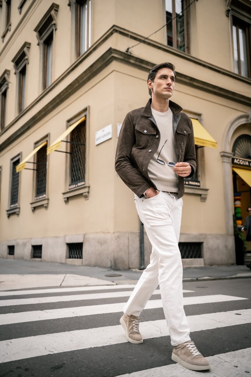 Piero Men’s Suede Jacket - Brown - Bigardini