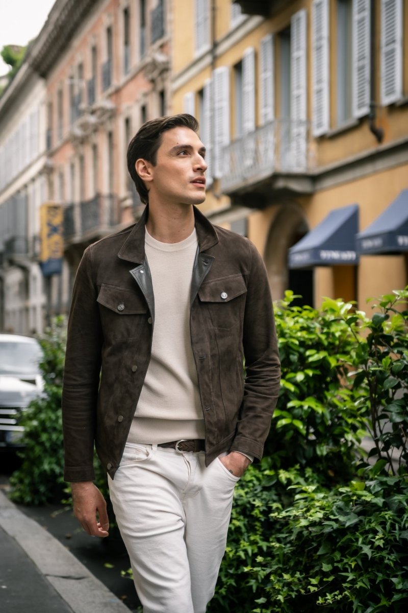 Piero Men’s Suede Jacket - Brown - Bigardini