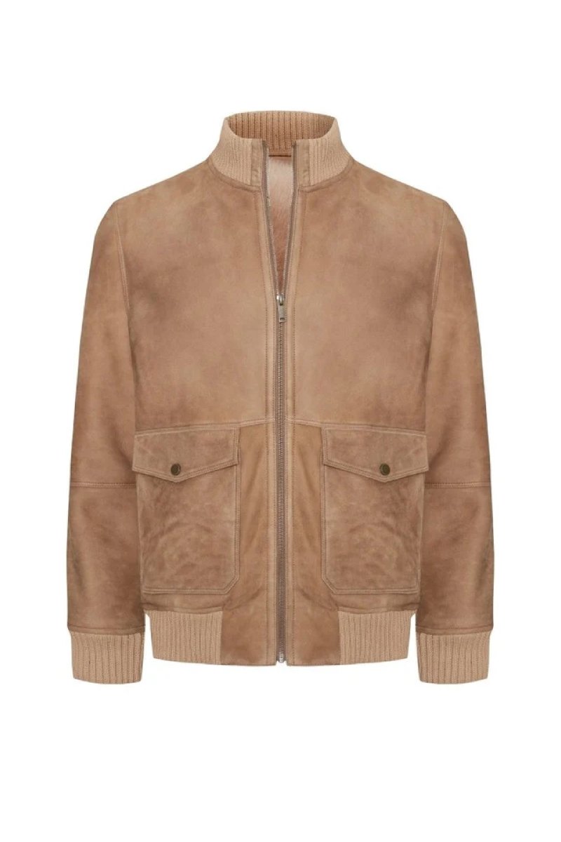 Rick Men's Shearling Bomber Jacket - Cappuccino/Beige - Bigardini