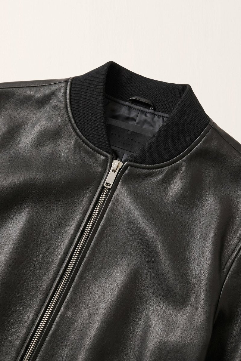 Riki Women's Cropped Bomber Leather Jacket - Black - Bigardini