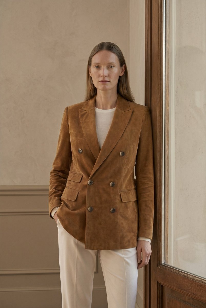 Rina Women’s Double - Breasted Blazer Jacket - Camel - Bigardini