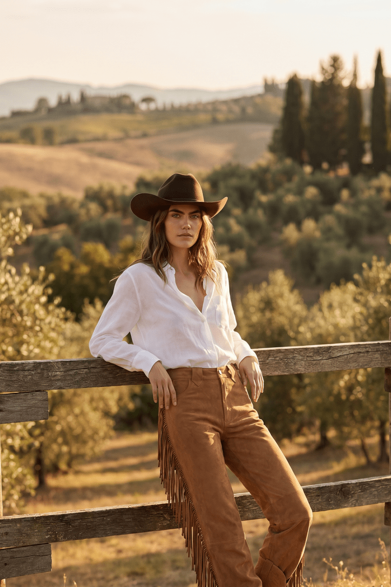 Sierra Women’s Fringed Suede Trousers - Camel - Bigardini