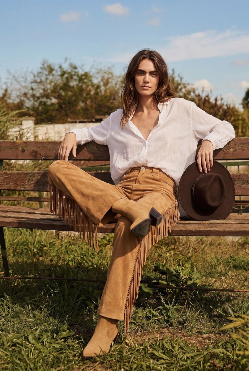 Sierra Women’s Fringed Suede Trousers - Camel - Bigardini