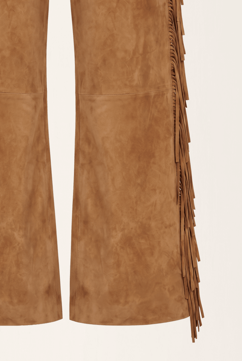 Sierra Women’s Fringed Suede Trousers - Camel - Bigardini