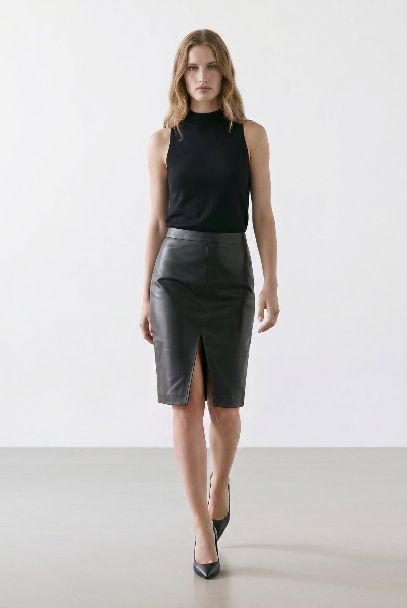 Simi Women's Pencil Skirt in Leather - Black - Bigardini