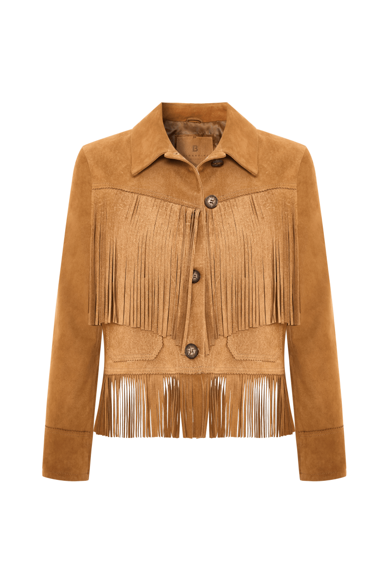 Sira Women’s Fringed Suede Jacket - Mustard - Bigardini
