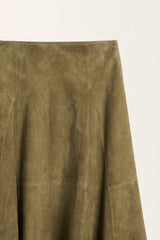Talia Women’s Suede Leather Midi Skirt - Safari - Bigardini