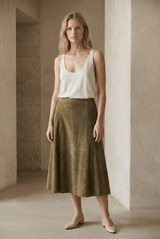 Talia Women’s Suede Leather Midi Skirt - Safari - Bigardini