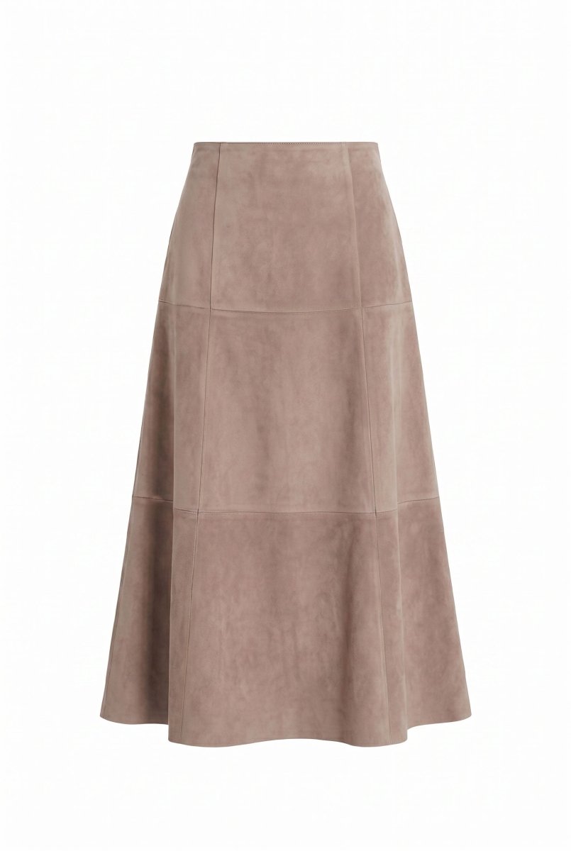 Talia Women’s Suede Leather Midi Skirt - Vison - Bigardini