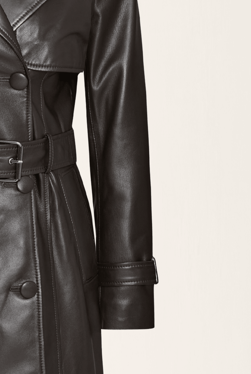 Victoria Women's Lambskin Leather Trench Coat - Dark Chocolate - Bigardini