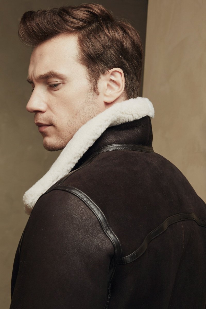 William Men's Shearling Bomber Jacket - Chocolate - Bigardini