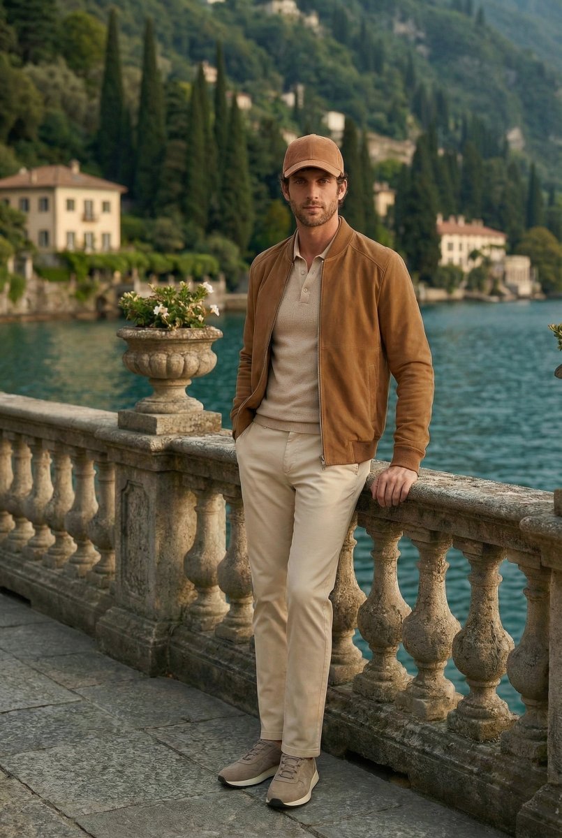 Zane Men’s Bomber Suede Jacket - Camel - Bigardini