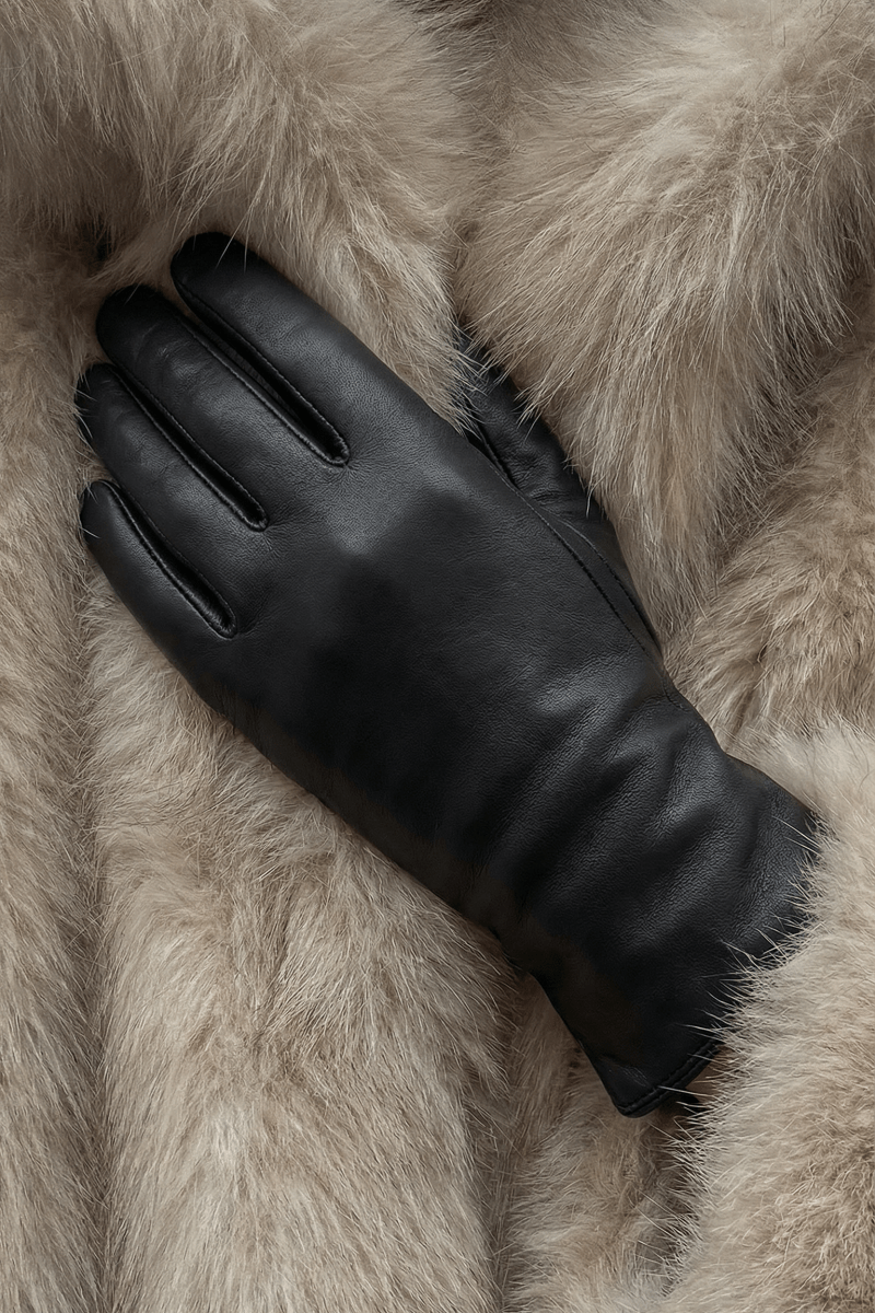 Zaya Women's Leather Gloves with Cashmere Lining - Black - Bigardini
