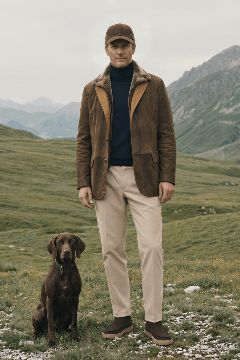 Giovanni Men's Winter Jacket with Shearling Collar - Safari