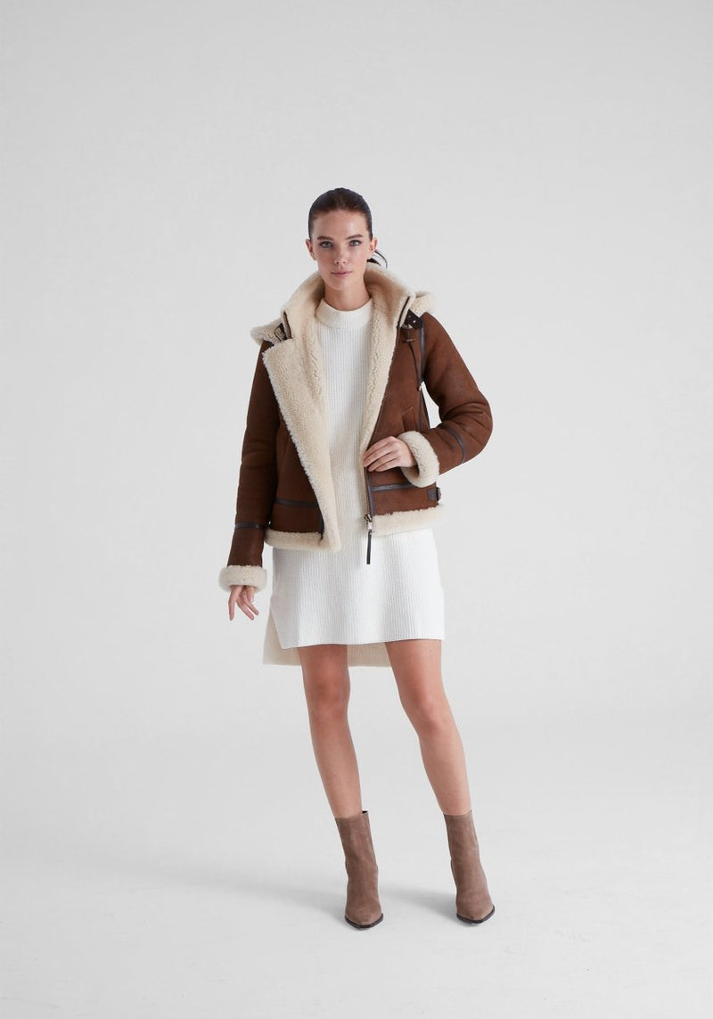 Chloe Shearling Sheepskin Jacket with Detachable Hood - Bigardini