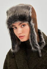 Everest Unisex Shearling Trapper Winter Hat - Brown - Bigardini Leather