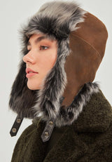 Everest Unisex Shearling Trapper Winter Hat - Brown - Bigardini Leather