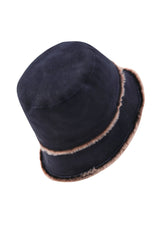 Sandy Womens Shearling Bucket Winter Hat - Navy Blue - Bigardini Leather