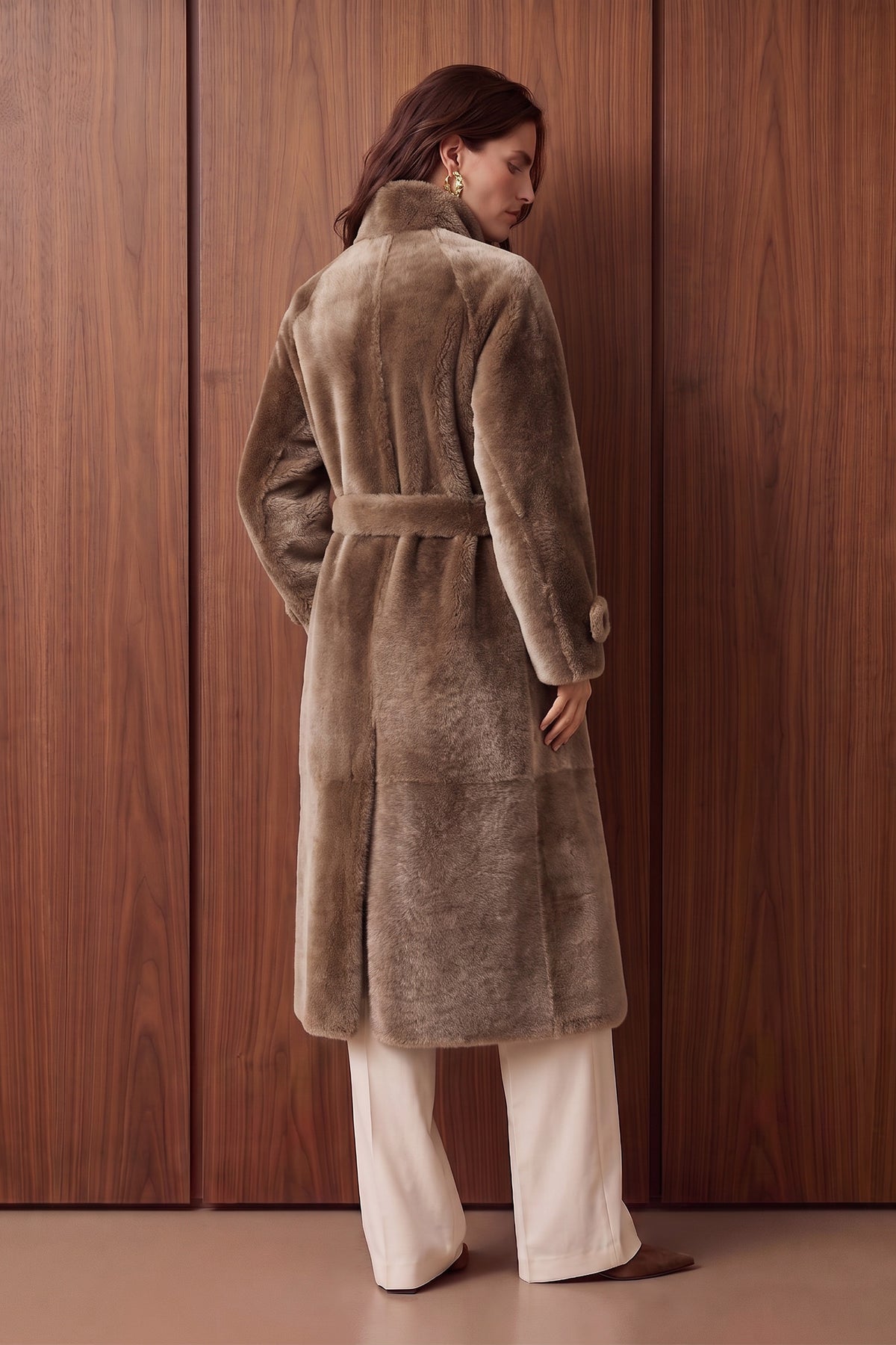 Lorea Reversible Belted Shearling Coat - Camel