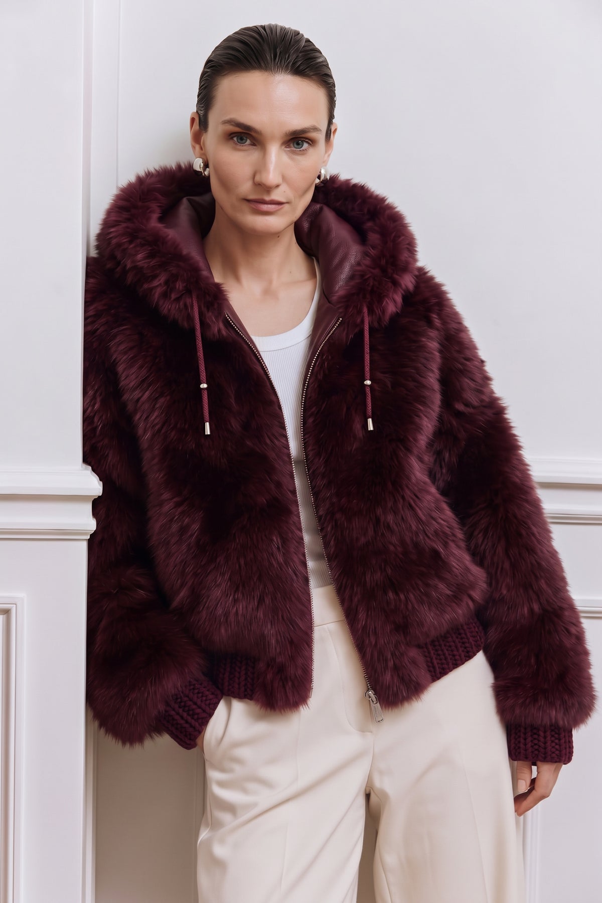 Danica Oversize Reversible Shearling Jacket - Burgundy